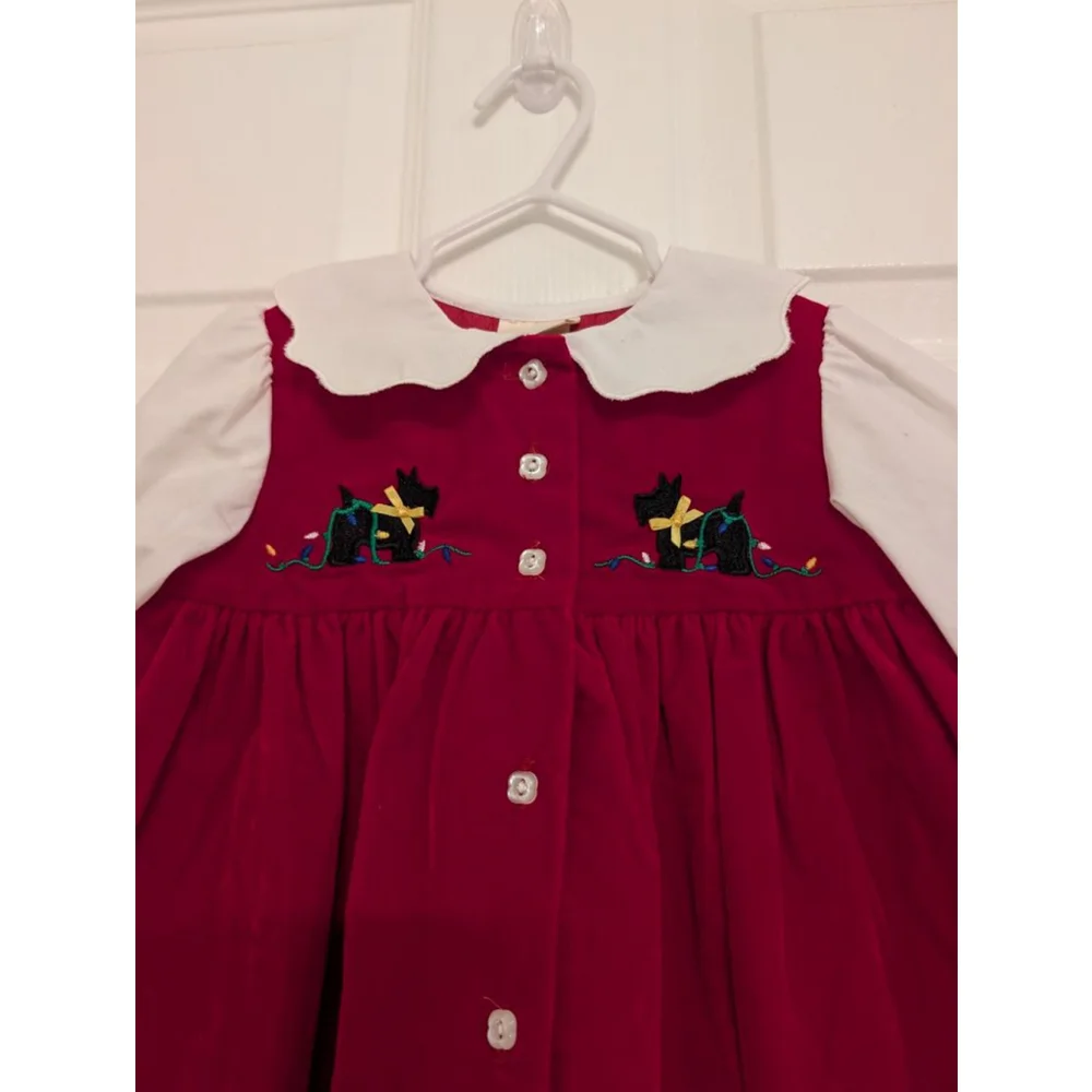 Vintage Girls OshKosh B'gosh Christmas Red Velvet Dress 18mos Scottie Dog